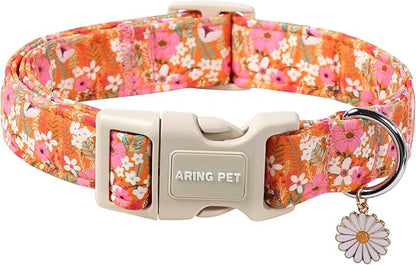 ARING PET Spring Summer Dog Collar, Cute Daisy Wildflower Floral Blossom Pet Collars for Small Medium Large Girl Dogs-S Size
