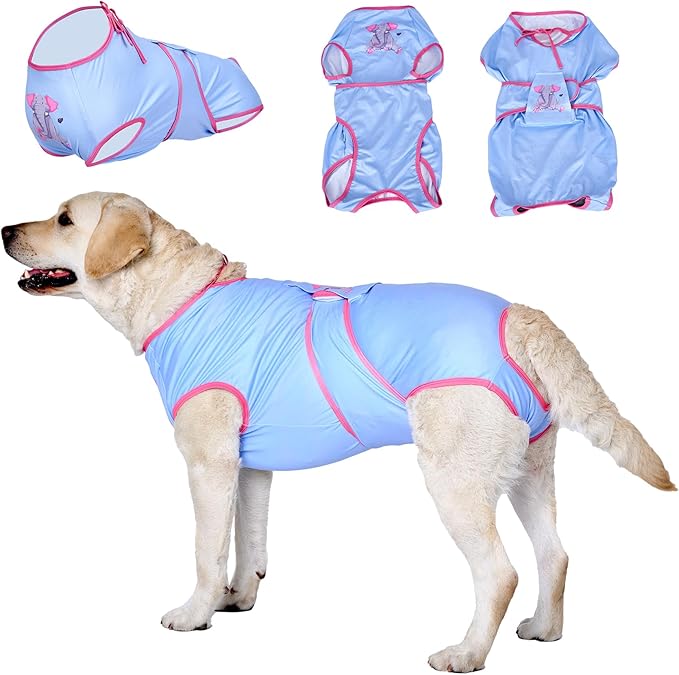 LovinPet Dog Recovery Suit for Large Medium Dogs - Bodysuit Onesie for Shedding Skin Disease Pet Pajamas Dog Anti Licking for Abdominal Wound After Surgery,Elephant,Blue,XL