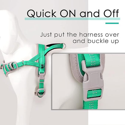 ADVENTUREMORE Dog Harness for Large Dogs No Pull, Sport Dog Halter Harness Reflective Breathable Dog Vest Escape Proof Dog Harness with Easy Control Front Clip Handle for Training Walking XL Green