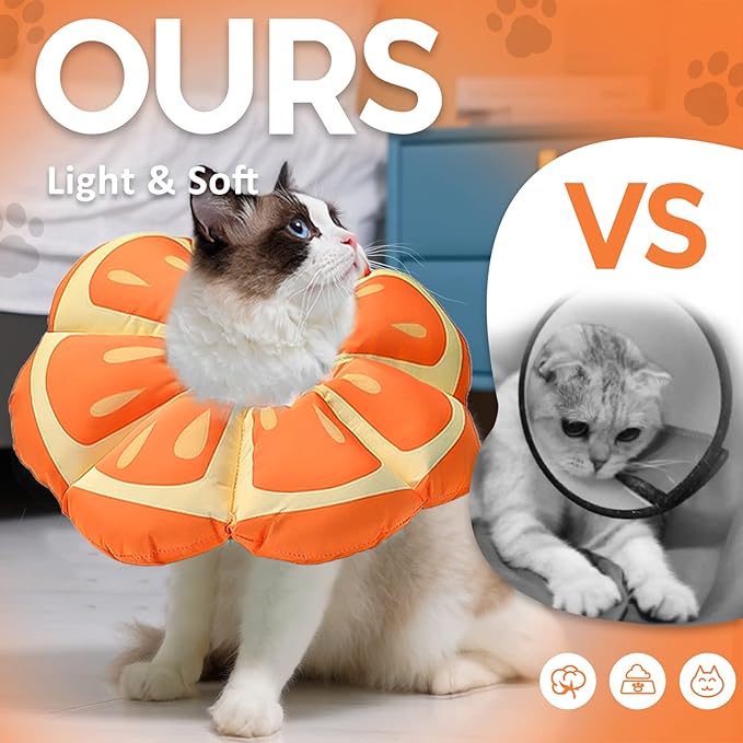 Avont Cat Cone Collar Soft, Adjustable Recovery E Collar Alternative for Cats Kittens Puppies, Elizabethan Neck Cone of Shame to Prevent Licking Biting After Surgery Protect Wounds -Tangerine(S)