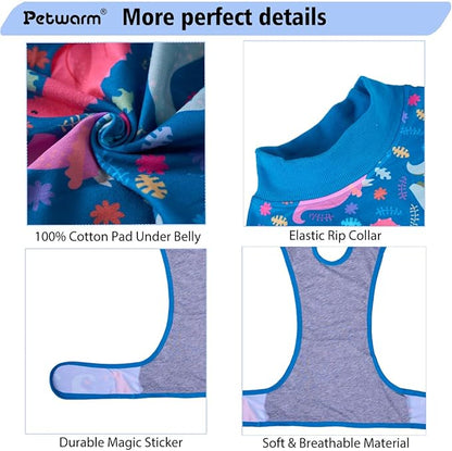 PetWarm Dog Surgery Shirts, Pet Coat's Inner Clothes, Substitute E-Collar and Cone, Dog Surgery Recovery Suit, Female Male Onesie for Dogs Spay Neuter, Dinosaur Pattern, Multi-Colored, XL