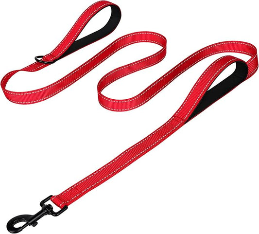 Joytale Dog Leash Heavy Duty for Large Dogs that Pull, Double Handle for Traffic Control, Double-Sided Reflective Leashes for Large Medium Dogs Night Safety, 5FT, Red
