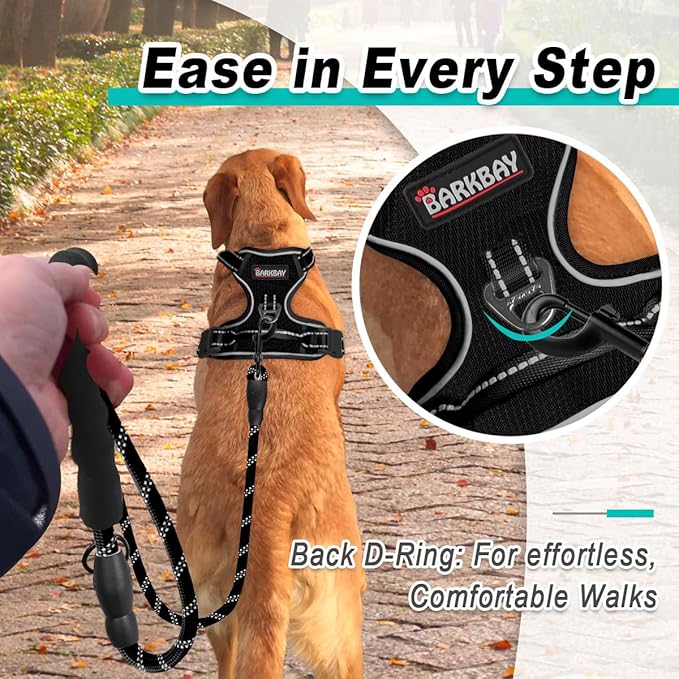 BARKBAY Dog Harness No Pull Mesh for Large Dogs - Adjustable, Reflective, Comfortable, No Choke, Heavy-Duty - Perfect for Outdoor Training, Walking, and Hiking - Strong & Durablee - XL & Black Mesh