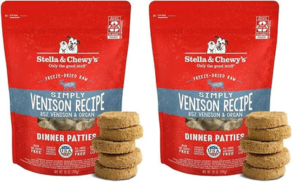 Stella & Chewy's Freeze-Dried Raw Dinner Patties - Simply Venison Recipe - High Protein Grain-Free Puppy & Dog Food - Perfect for Picky Eaters - 25 oz (Pack of 2)