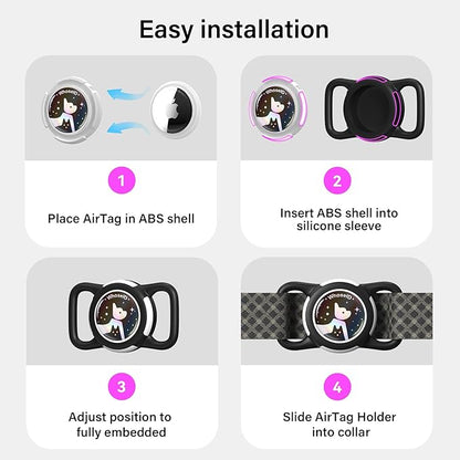 Waterproof Airtag Dog Collar Holder, Silicone & ABS Airtag Holder for Dog & Cat Collars, Ultra-Durable, Lightweight and Protective Airtag Case (Black&Pink-1, Regular)