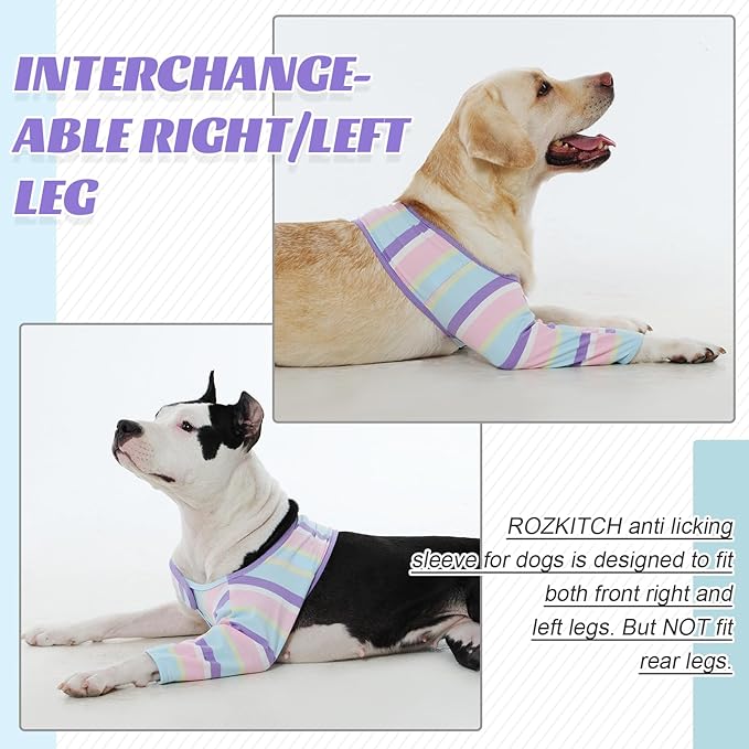 ROZKITCH Dog Arm Sleeves for Licking Front Right Left Leg, Stretchy Surgery Recovery Sleeve Anti Licking Scratching Wound, Fix Bandages in Place Striped Protection Stripe 2XL