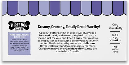 Three Dog Bakery Peanut Butter Lovers Dog Treats, Crunchy Sandwich Cookies for Dogs with Creamy Peanut Butter Filling, 28.8 oz