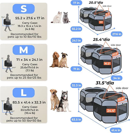2-in-1 XLarge Pop Up Dog Playpen, Cat Puppy Pet Playpen, Indoor Outdoor Cats Enclosed, Cat Tent Crate Cage Kennel, Portable Playpen for Kitten and Small Animals(No Divider, Unified Space)