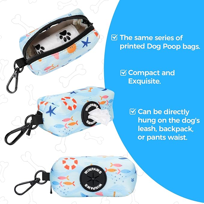 Dog Harness and Leash Collar Set with Dog Poop Bag Holder and Bandanas, Escape Proof Adjustable Puppy Cat Vest with Soft Mesh Padded, Pet Supplies for Small Medium Large Dogs Kitten(Blue Beach, L)