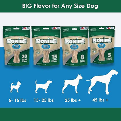 Bonies Natural Breath and Dental Formula Small-Sized Single Bone - All-Natural Ingredients, Fresh Breath, Cleans Teeth, Low Calories, Chicken Flavor, Small Dog, 1 Bone