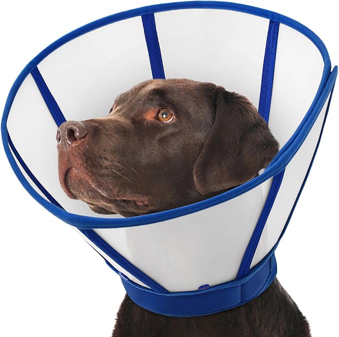 SUNFURA Dog Cones - Cone for Dogs to Stop Licking, Soft Dog Recovery Cone Collar with Detachable Clear Shield, Adjustable E-Collar Alternative for Medium Dogs, Blue Medium