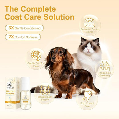 Pet Coat Care Oil, Oat Kernel & Squalane Extract | Recovery Serum, Lipid Balance & Dry Skin Soothing; Post-Bath Barrier Repair, Deeply Moisturizing Leave-in Conditioner, Dogs Cats, 1.69 fl. oz