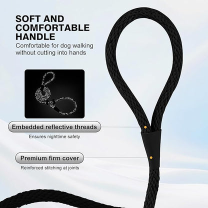 Lynxking Dog Leash Slip Lead Reflective Breathable Rope Comfortable Strong No Pull Slip On Pet Training Lead for Dogs (Pack of 2)