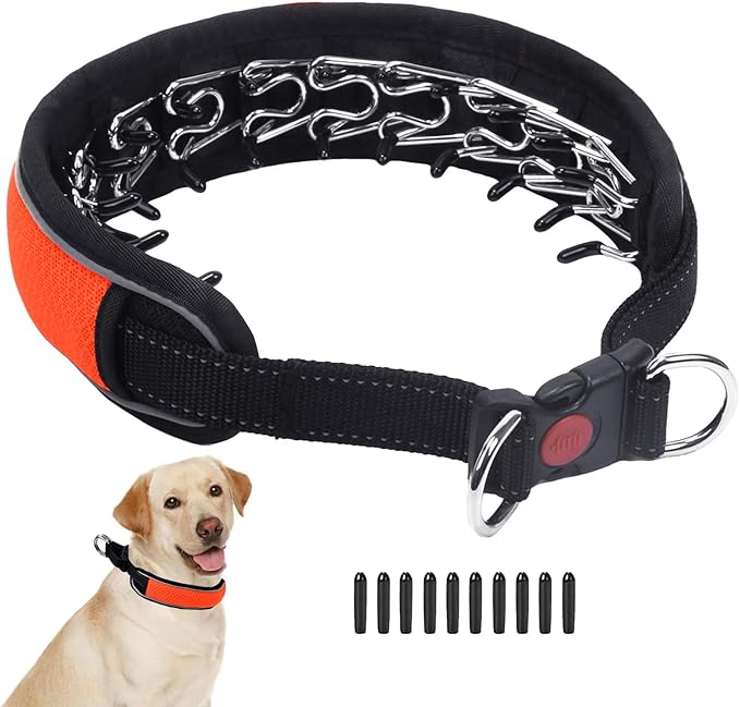 Martingale No Pull Dog Collar for Large Medium Dogs Training Walking, Heavy Duty Nylon Reflective Adjustable Anti Pull Slip Collar with Buckle M Orange