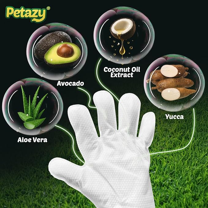 Petazy Pet Glove Wipes for Dogs & Cats – Hypoallergenic Thick Cleaning Gloves with Aloe & Coconut Oil for Paws, Face, Ears & Butt, Instant No Rinse Grooming Wipes to Deodorize and Hydrate, 25 Pack