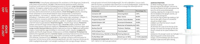 Ivermectin Paste 1.87% Only Use for Horses – Apple Flavor Oral Paste – 6.08g Syringe - Gel Dewormer for Horse - Safe for Equine of All Ages (2 - Pack)