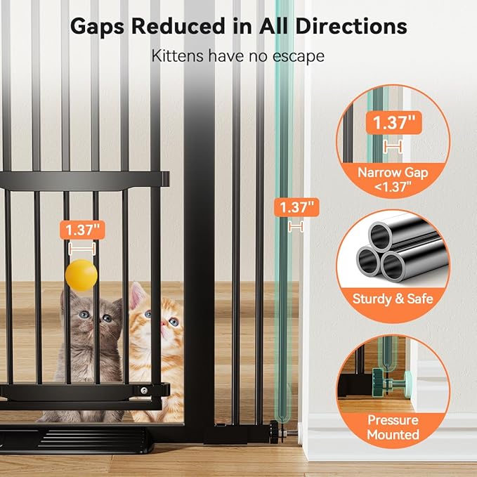 COMOMY 55.1" Extra Tall Pet Gate for Cats, 29.5-43" Extra Wide Cat Gate with Adjustable Cat Door, Pressure Mounted Easy Walk Through Pet Gate with Door for Stairs, Doorways, Kitchen(Black)