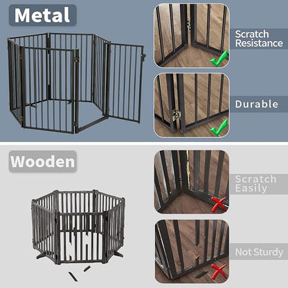 Metal Freestanding Dog Gates with Door for Outdoor Indoor,160'' Extra Wide 36'' Tall Free Standing Dog Gate for Doorways,Large Openings,Deck,Yard,Porch,Foldable Pet Fence(Black,8 Panels)