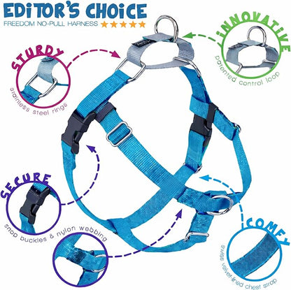 2 Hounds Design Freedom No Pull Dog Harness, Adjustable Harness, Easy Walking & Comfortable Control, Fits Small, Medium & Large Dogs, Solid Colors, Made in USA, 1" XXL, Turquoise