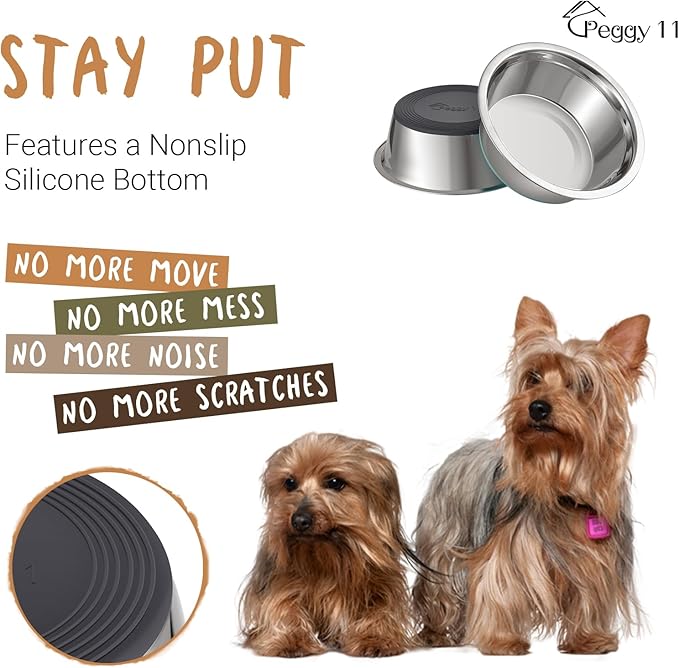 PEGGY11 Deep Stainless Steel Anti-Slip Dog Bowls - 2-Pack, 2 Cups