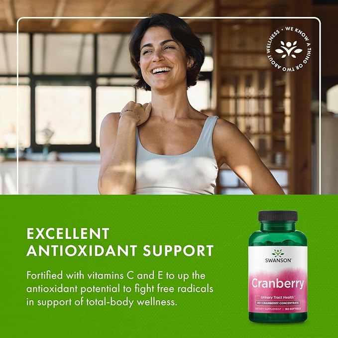 Swanson Cranberry 20:1 Juice Concentrate Urinary Tract and Kidney Health Supplement for Women and Adults Seeking Bladder Support with Vitamins C & E (180 Softgels, 4 Pack)