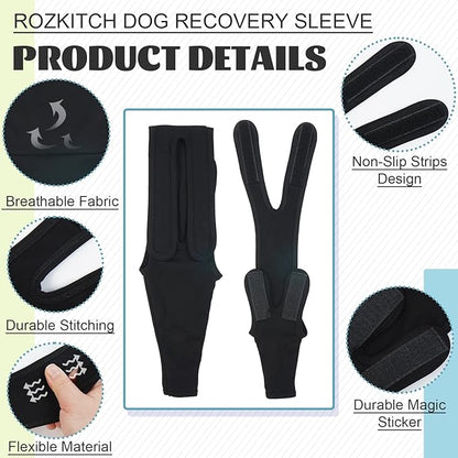 ROZKITCH Dog Arm Sleeves for Licking Front Right Left Leg, Pet Prevent Licking Wound Elbow Knee Protector, Dog Recovery Suit Cone Collar Alternative for Sprain ACL CCL Arthritis Joint Care Black 3XL