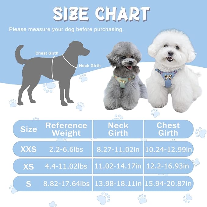 No Pull Dog Harness and Leash Set for Small Sized Dog Training Puppy Harnesses with Multifunction Dog Leash Soft Adjustable Denim No Choke Escape Proof Pet Harness for Small and Medium Dog (Blue XXS)