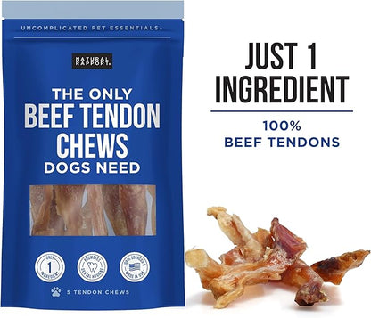 Natural Rapport Beef Tendon Dog Treats - The Only Beef Tendon Chews Dogs Need- All Natural Dog Treats for Small and Large Dogs (5 Chews)