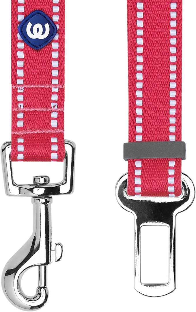 Blueberry Pet Essentials Pastel Color Reflective Dog Seat Belt Tether, Very Berry, Durable Safety Car Vehicle Seatbelts Leads Use with Harness