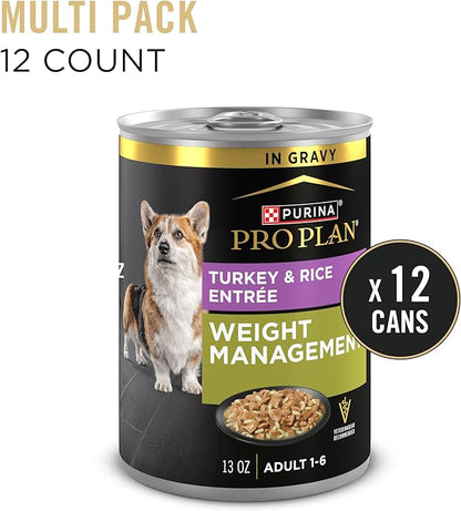 Purina Pro Plan Weight Management Wet Dog Food Turkey and Rice Entree in Gravy - (Pack of 12) 13 oz. Cans
