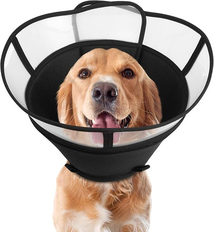 Soft Elizabethan Dog Cone Collar for Large, Medium & Small Dogs - Adjustable Recovery Collar for Post-Surgery, Wound Protection & Licking Prevention - Lightweight Pet Cone Alternative（Black,L）