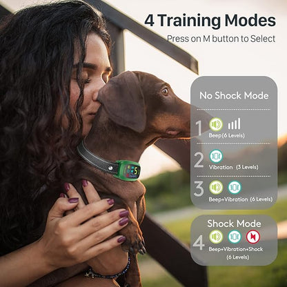 Dog Bark Collar, Rechargeable Smart Collar, Anti Barking Training Collar with 5 Adjustable Sensitivity Beep Vibration, Bark Collar for Large Medium Small Dogs (Green)