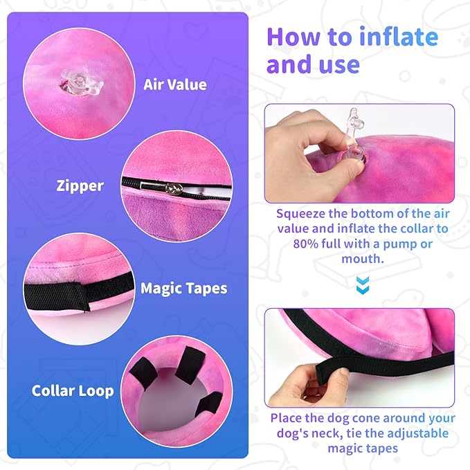 Dog Cone, Y-blue Cone Collar Inflatable Dog Neck Collar Recovery E-Collar Alternative, Cat Donut Collar After Surgery for Dogs and Cats(Rose Purple, S)