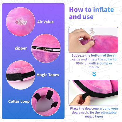 Dog Cone, Y-blue Cone Collar Inflatable Dog Neck Collar Recovery E-Collar Alternative, Cat Donut Collar After Surgery for Dogs and Cats(Rose Purple, S)