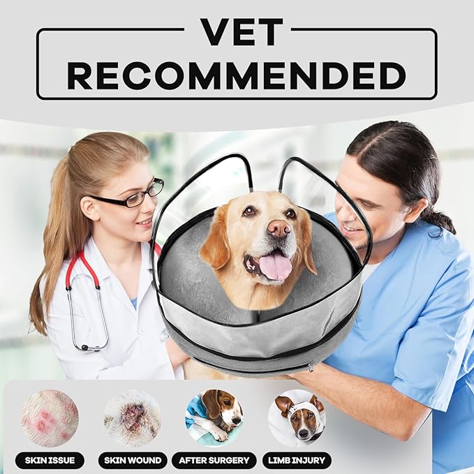 Inflatable Dog Cone Collar-Enhanced Anti-Licking Protective Cone with Adjustable Strap-Soft Dog Donut Collar Recovery Cone for Pets After Surgery(Grey, L)