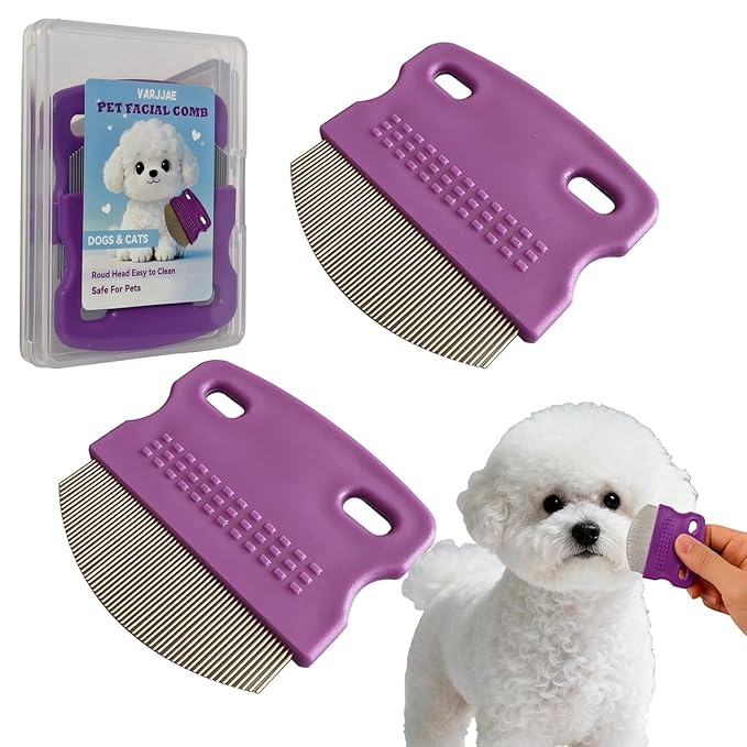 2 Pack Professional Pets Eye Combs,Pets Grooming Comb Kit,Stainless Steel Tear Stain Remover for Cats & Dogs,Flea Lice Comb,Gentle Curved Comb Teeth,Precisely Removes Stains (2pcs eye combs)
