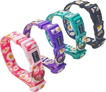 Dog Collar and Leash Set, Cute Pink Daisy Pattern, Polyester Material, 5ft Leash, for Small Dogs.(Small, Pink Daisy)