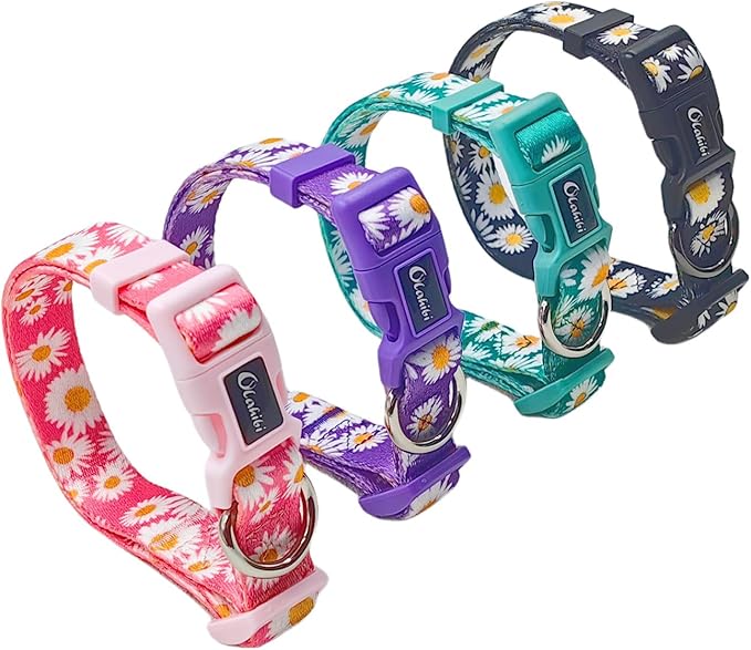 Dog Collar and Leash Set, Cute Pink Daisy Pattern, Polyester Material, 5ft Leash, for Large Dogs.(Large, Pink Daisy)