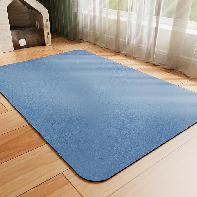 HotLive Dog Food Mat - Absorbent Cat Mat for Food and Water, No Stains Pet Feeding Bowl Mat, Easy to Clean Pet Placemats, Quick Dry Dog Water Dispenser Mat for Messy Drinkers | Blue 18"x34"