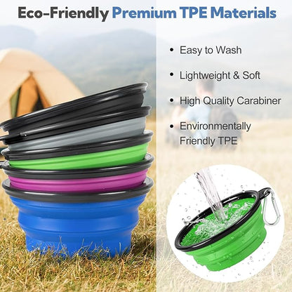 Collapsible Dog Bowls for Travel, 2-Pack Dog Portable Water Bowl for Dogs Cats Pet Foldable Feeding Watering Dish for Parking Camping Walking with 2 Carabiners Clip (12oz, Small, Blue+Green)