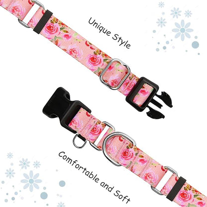 Martingale Collar for Dogs with Buckle Pink Floral Dog Collar No Pull Cute Girl Female Dog Collars for Small Dogs, Watercolor Pink Rose