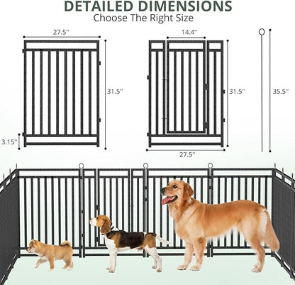 Dog Fence Outdoor Indoor, 47 Inches Height 08 Panels(1gate & 7panels) Dog Playpen for Large/Medium/Small Dogs Metal Dog Pen for Yard Camping and RV [Black-Silver]