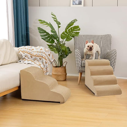 Aodisman Dog Steps for Bed, 4-Step Dog Stairs Ramp for Small Dogs and Cats, Indoor Non-Slip Pet Stairs Suitable for Older, Short-Legged, and Puppy Dogs to Climb Onto High Beds and Couch, 17.4" H,Khaki