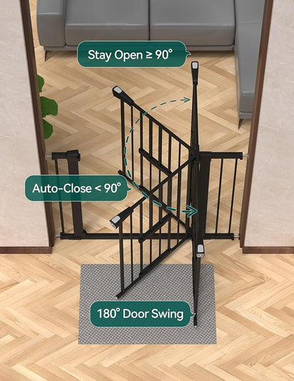 BABELIO 36 Inch Extra Tall Baby Gate with Cat Door,29.5-40" Metal Pet Door for Stairs,Doorways,House,Auto Close,Easy Walk Thru,Black
