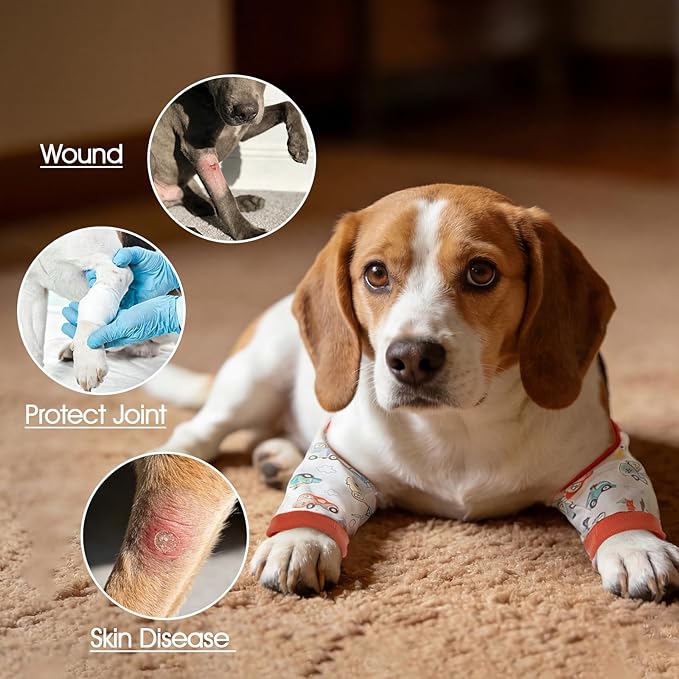 Dog Recovery Suit for Front Legs, Dog Recovery Sleeves After Surgery with Elastic Band, Soft Protective Elbow Braces for Medium Large Dogs, Cone Collar Alternative to Stop Licking Leg Wounds,Red,L