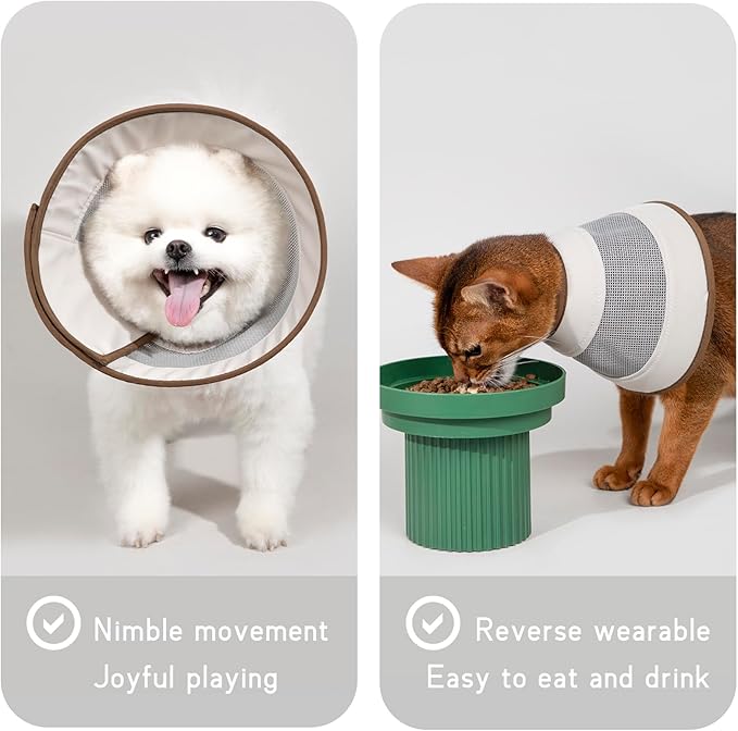 Breathable Soft Dog Recovery Cone Collar After Surgery, Adjustable Lightweight Elizabethan Collar with Air Mesh for Cats, Protective Collar to Stop Licking for Puppy, Khaki, M