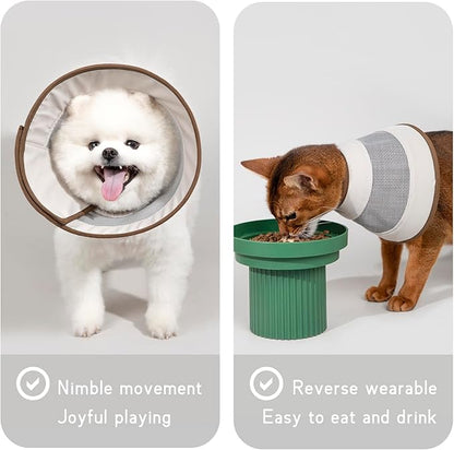Breathable Soft Dog Recovery Cone Collar After Surgery, Adjustable Lightweight Elizabethan Collar with Air Mesh for Cats, Protective Collar to Stop Licking for Puppy, Khaki, M