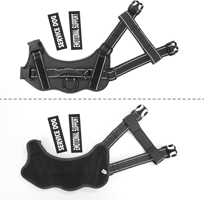 voopet Service Dog Harness, Emotional Support Pet Vest Harness, Reflective Breathable and Adjustable No-Pull ESA Dog Harness for Small Medium Large Dogs (with 4 PCS Removeable Tags)