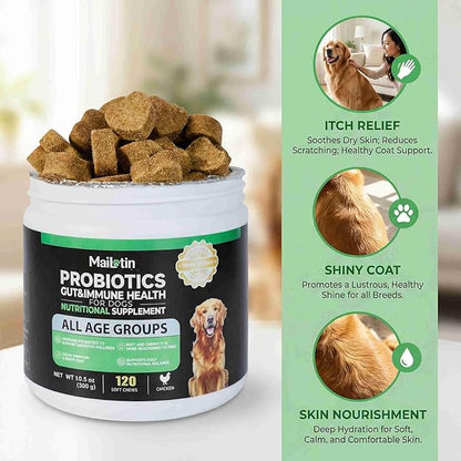 Probiotics for Dogs, Gut & Immune Health Soft Chews, Chicken Flavor, All Ages, Supports Digestive Balance & Skin Health
