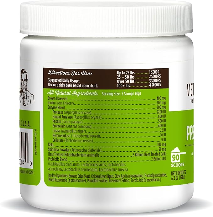 Dr. Joseph's VetPro Complete Advanced Pre & Probiotics Powder for Dogs, 90 Scoops, Supports Gut Health, Diarrhea, Digestive Health & Seasonal Allergies, Chicken/Pumpkin Flavor, Add to Food